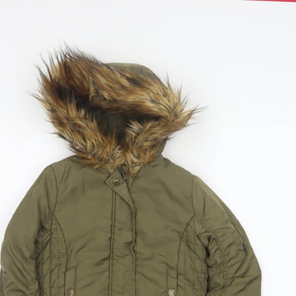 Additional view of Next girls’ green faux fur hood padded bomber jacket age 8 years