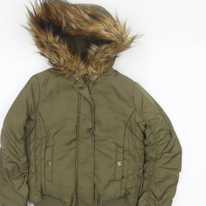 Additional view of Next girls’ green faux fur hood padded bomber jacket age 8 years