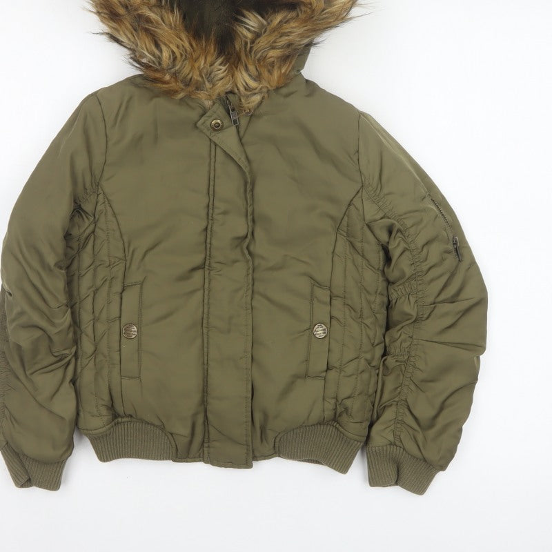 Additional view of Next girls’ green faux fur hood padded bomber jacket age 8 years