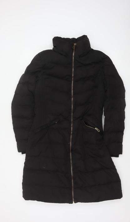 Zara Women Black M Long Quilted Puffer Coat Zip Padded Winter