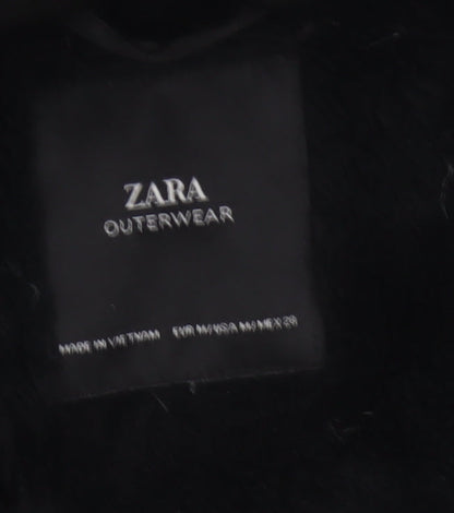 Zara Women Black M Long Quilted Puffer Coat Zip Padded Winter