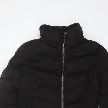 Zara Women Black M Long Quilted Puffer Coat Zip Padded Winter