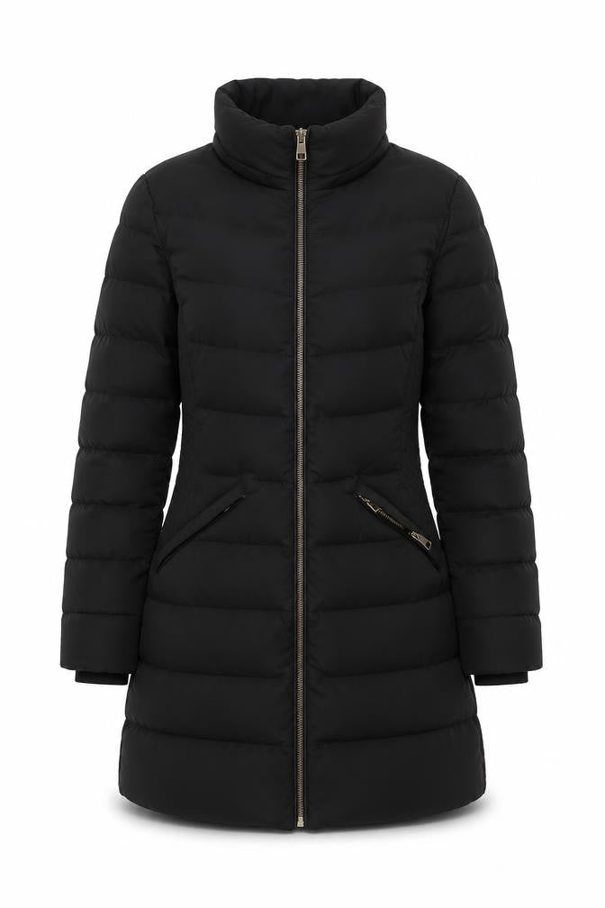 Zara Women Black M Long Quilted Puffer Coat Zip Padded Winter