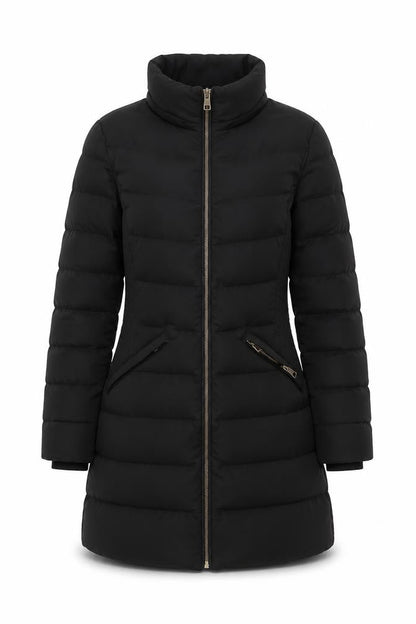 Zara Women Black M Long Quilted Puffer Coat Zip Padded Winter