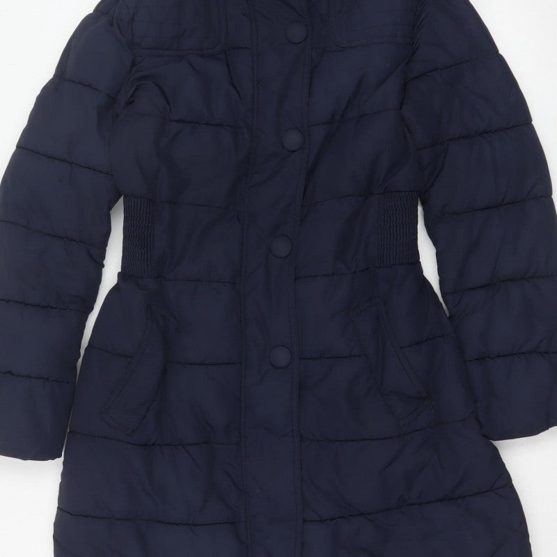 Joules Women’s Navy Blue UK 12 Long Quilted Puffer Coat