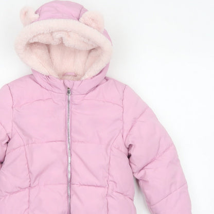 Marks and Spencer Girls Pink 6-7 Years Hooded Puffer Jacket Lined