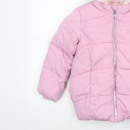 Marks and Spencer Girls Pink 6-7 Years Hooded Puffer Jacket Lined