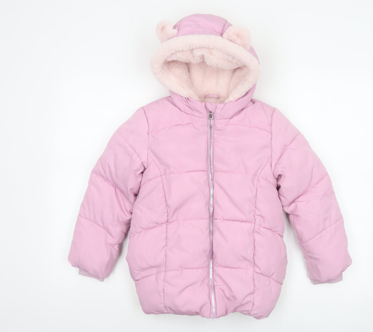 Marks and Spencer Girls Pink 6-7 Years Hooded Puffer Jacket Lined