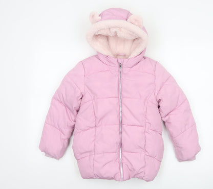 Marks and Spencer Girls Pink 6-7 Years Hooded Puffer Jacket Lined