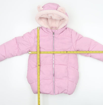 Marks and Spencer Girls Pink 6-7 Years Hooded Puffer Jacket Lined