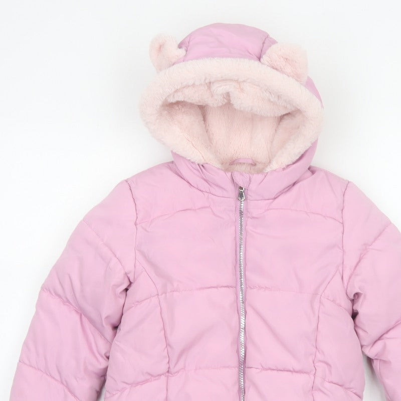 Marks and Spencer Girls Pink 6-7 Years Hooded Puffer Jacket Lined