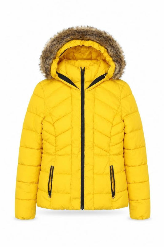 Tu Women Yellow Size 10 Puffer Jacket Faux Fur Hood Winter