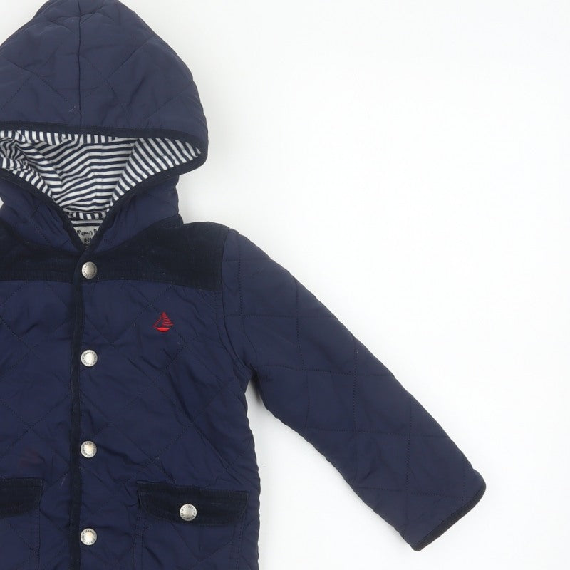 JoJo Maman Bébé Boys Blue 18-24 Months Quilted Hooded Jacket