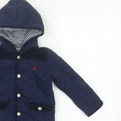 JoJo Maman Bébé Boys Blue 18-24 Months Quilted Hooded Jacket