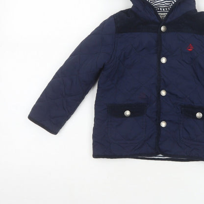 JoJo Maman Bébé Boys Blue 18-24 Months Quilted Hooded Jacket