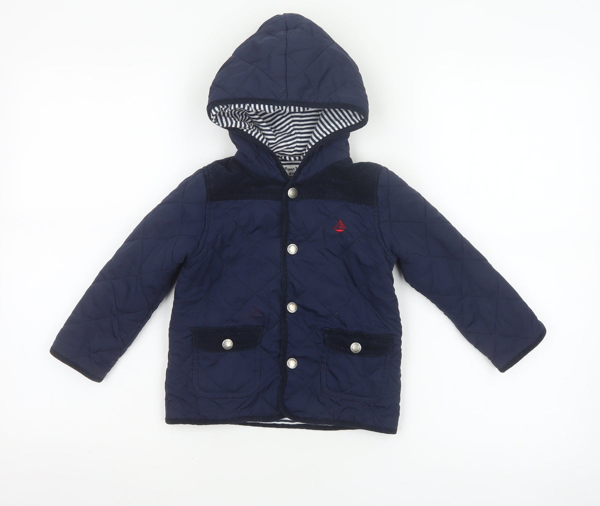 JoJo Maman Bébé Boys Blue 18-24 Months Quilted Hooded Jacket