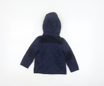JoJo Maman Bébé Boys Blue 18-24 Months Quilted Hooded Jacket