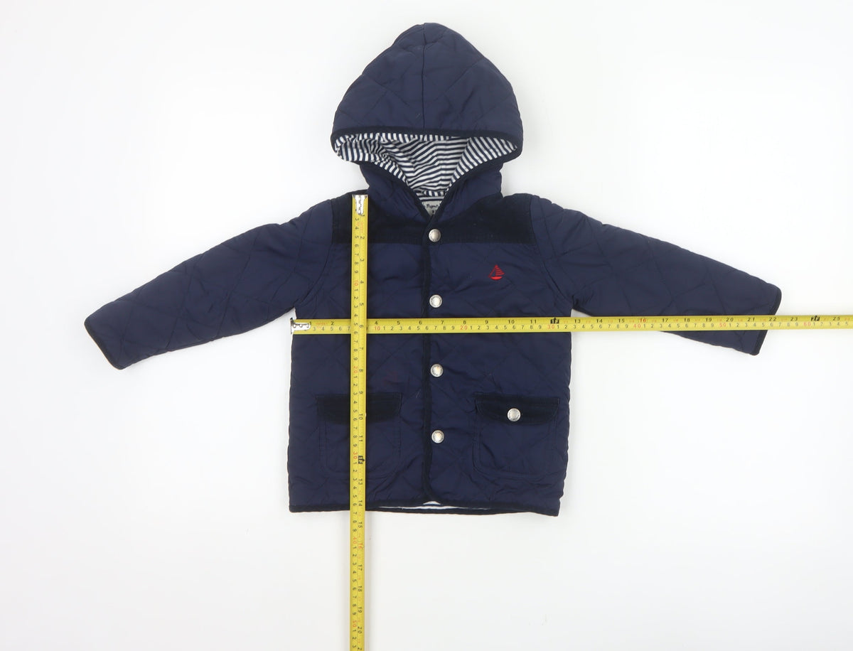 JoJo Maman Bébé Boys Blue 18-24 Months Quilted Hooded Jacket