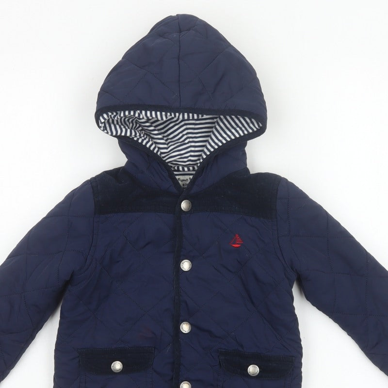 JoJo Maman Bébé Boys Blue 18-24 Months Quilted Hooded Jacket