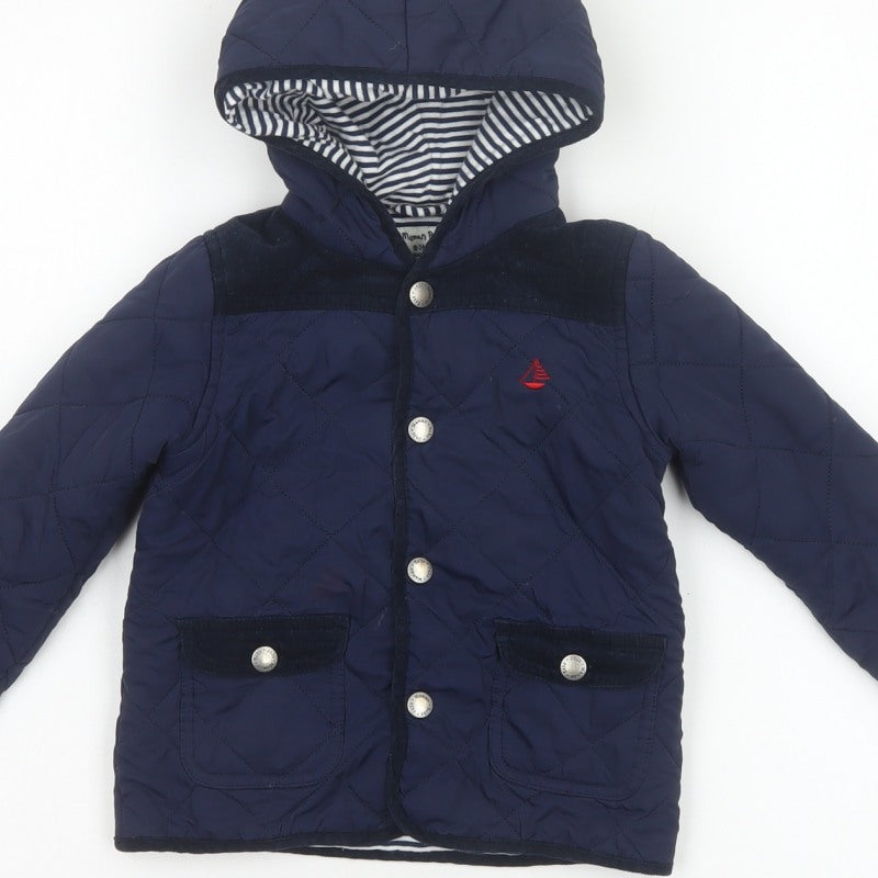 JoJo Maman Bébé Boys Blue 18-24 Months Quilted Hooded Jacket