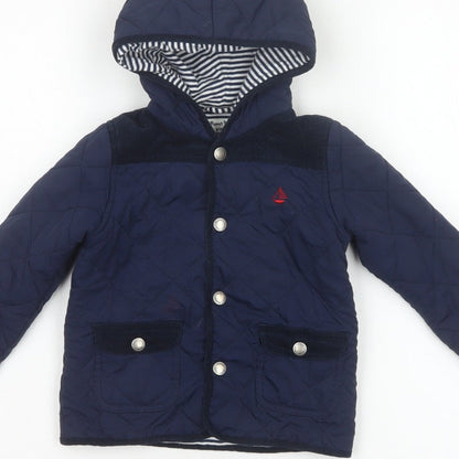 JoJo Maman Bébé Boys Blue 18-24 Months Quilted Hooded Jacket