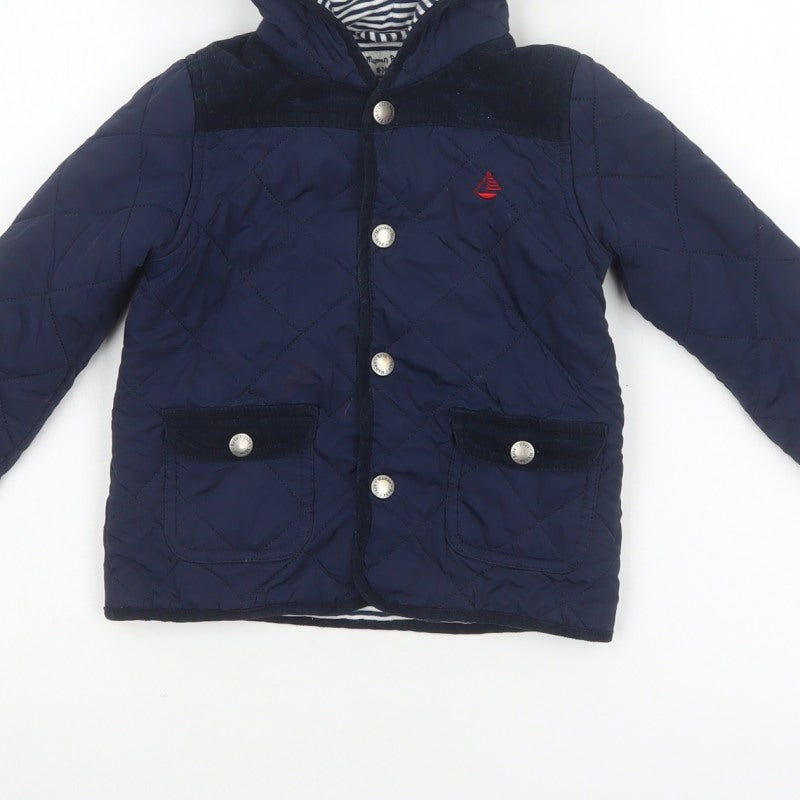 JoJo Maman Bébé Boys Blue 18-24 Months Quilted Hooded Jacket