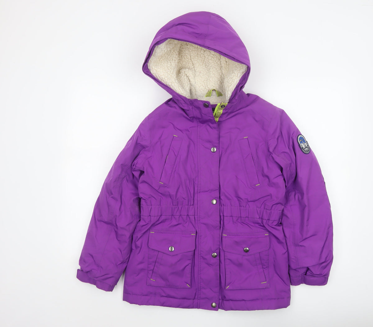 Back view of Lands' End girls’ purple 14-15 years hooded down insulated parka coat