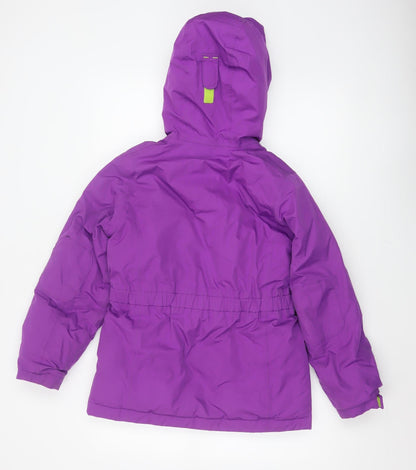 Brand and care label for Lands' End girls’ purple 14-15 years hooded down insulated parka coat