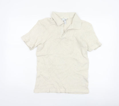 H&M Women Ivory Size 8 Regular Fit Knit Cotton Short Sleeve Polo Top