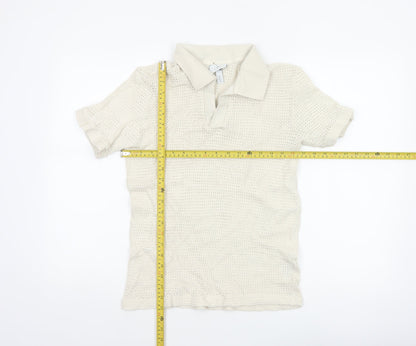 H&M Women Ivory Size 8 Regular Fit Knit Cotton Short Sleeve Polo Top