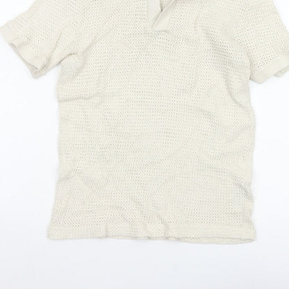 H&M Women Ivory Size 8 Regular Fit Knit Cotton Short Sleeve Polo Top