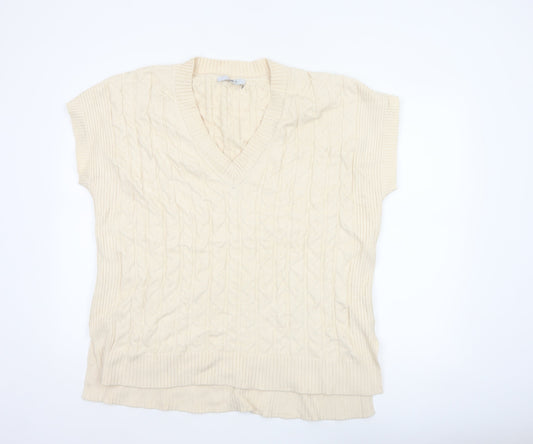 Next Women Ivory L Cable-Knit V-Neck Sleeveless Jumper Vest