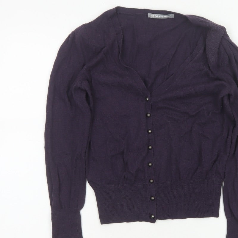 Marks & Spencer Women Blue UK 10 V-Neck Button Balloon Sleeve Cardigan