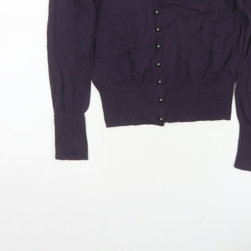 Marks & Spencer Women Blue UK 10 V-Neck Button Balloon Sleeve Cardigan