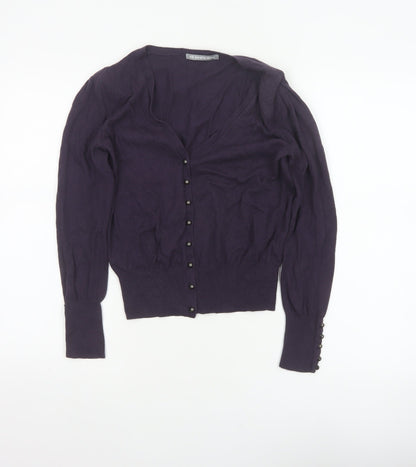 Marks & Spencer Women Blue UK 10 V-Neck Button Balloon Sleeve Cardigan