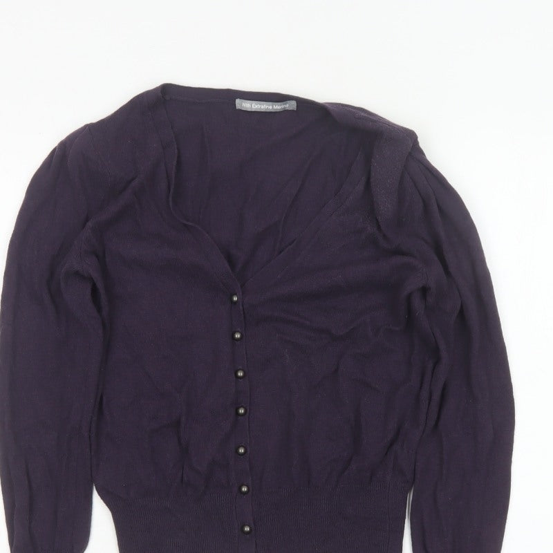 Marks & Spencer Women Blue UK 10 V-Neck Button Balloon Sleeve Cardigan
