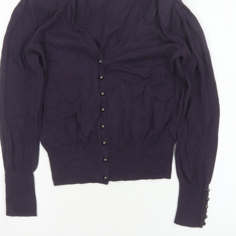 Marks & Spencer Women Blue UK 10 V-Neck Button Balloon Sleeve Cardigan