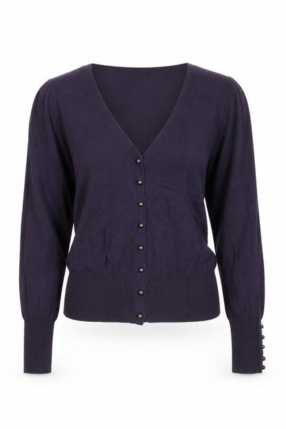 Marks & Spencer Women Blue UK 10 V-Neck Button Balloon Sleeve Cardigan