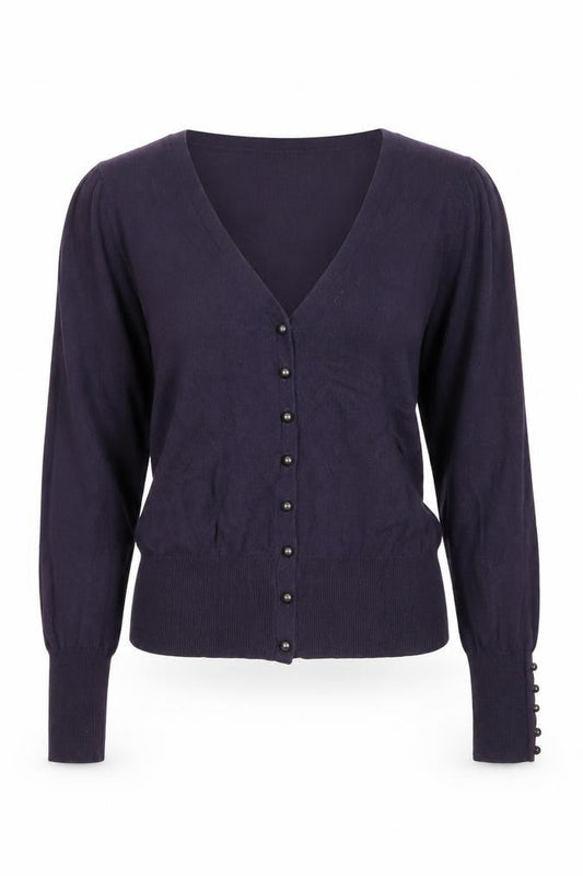 Marks & Spencer Women Blue UK 10 V-Neck Button Balloon Sleeve Cardigan