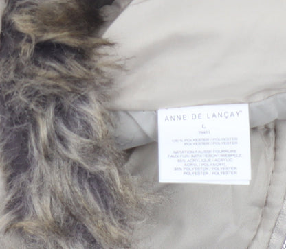 Anne De Lancay Women's Beige L Quilted Puffer Hooded Faux Fur Coat