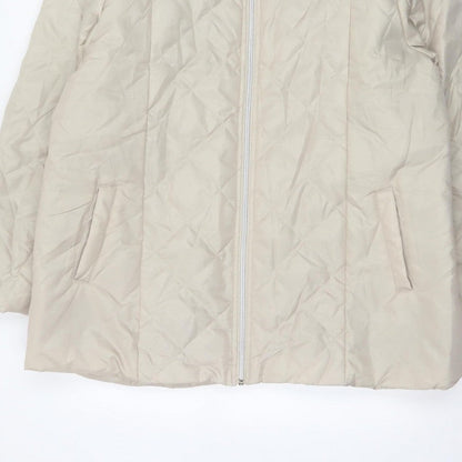 Anne De Lancay Women's Beige L Quilted Puffer Hooded Faux Fur Coat