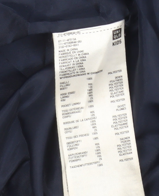 Additional view of Uniqlo boys’ blue 7-8 years long hooded down puffer coat