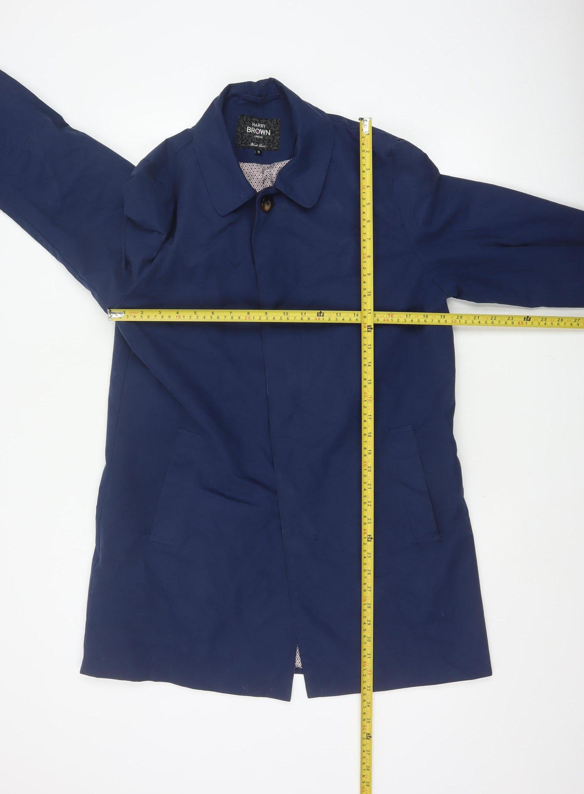 Harry Brown Women’s Blue M Long Polyester Overcoat Collared