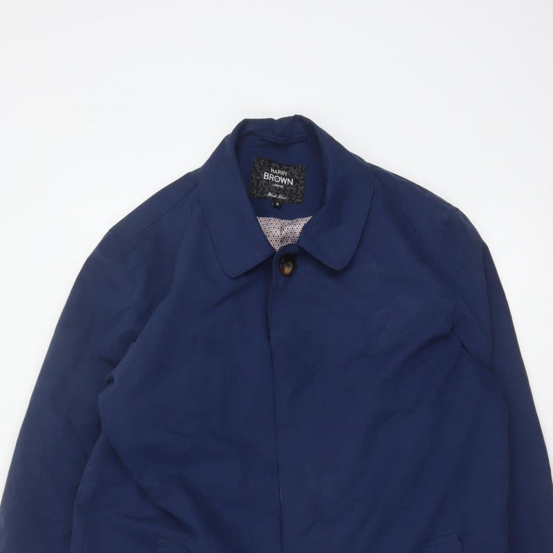Harry Brown Women’s Blue M Long Polyester Overcoat Collared