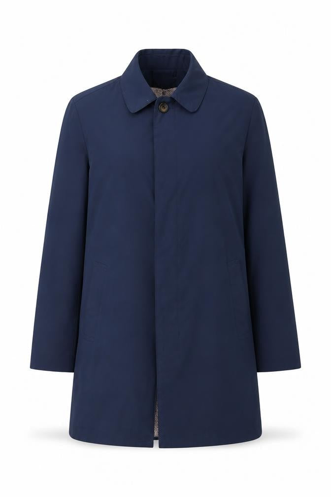 Harry Brown Women’s Blue M Long Polyester Overcoat Collared