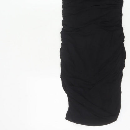 Kiss The Sky Women Black S Ruched Puff Sleeve Bodycon Party Dress