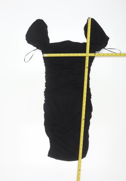 Kiss The Sky Women Black S Ruched Puff Sleeve Bodycon Party Dress