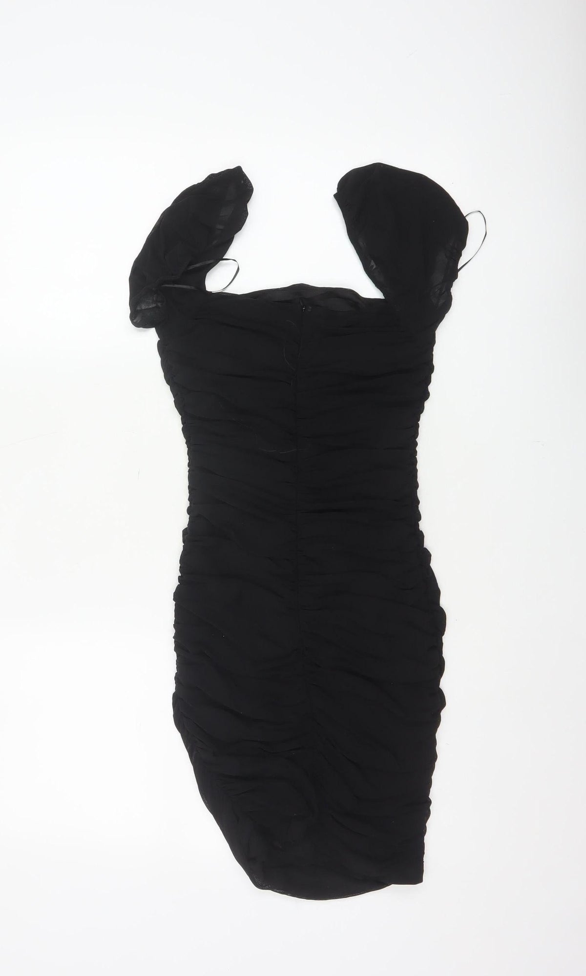 Kiss The Sky Women Black S Ruched Puff Sleeve Bodycon Party Dress