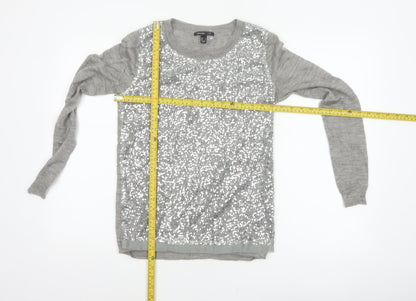 Mango Women Grey M Sequin Front Long Sleeve Knit Pullover Jumper
