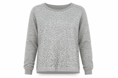 Mango Women Grey M Sequin Front Long Sleeve Knit Pullover Jumper